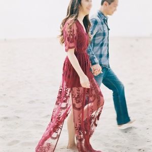 Burgundy Lace Romper Dress